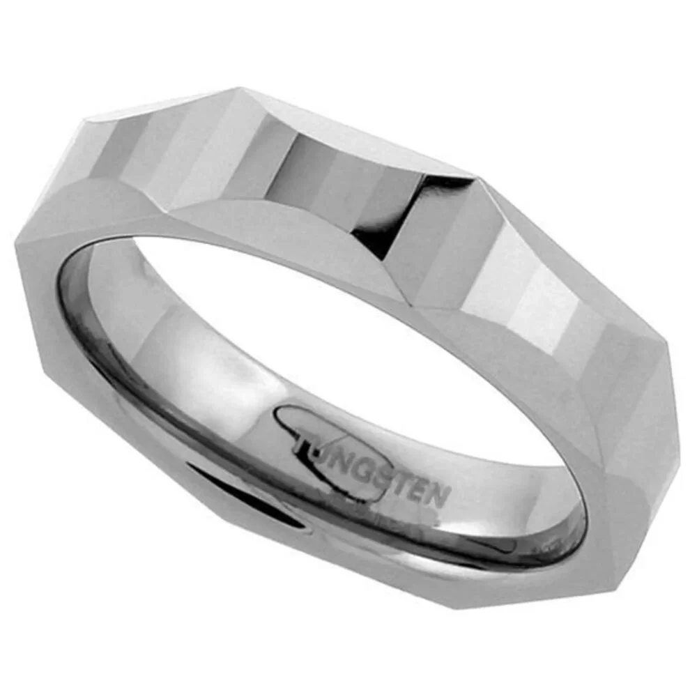 Tungsten Carbide 5.5 mm Faceted Flat Wedding Band